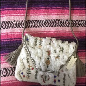 Anthropologie bohemian super cute white shag bag